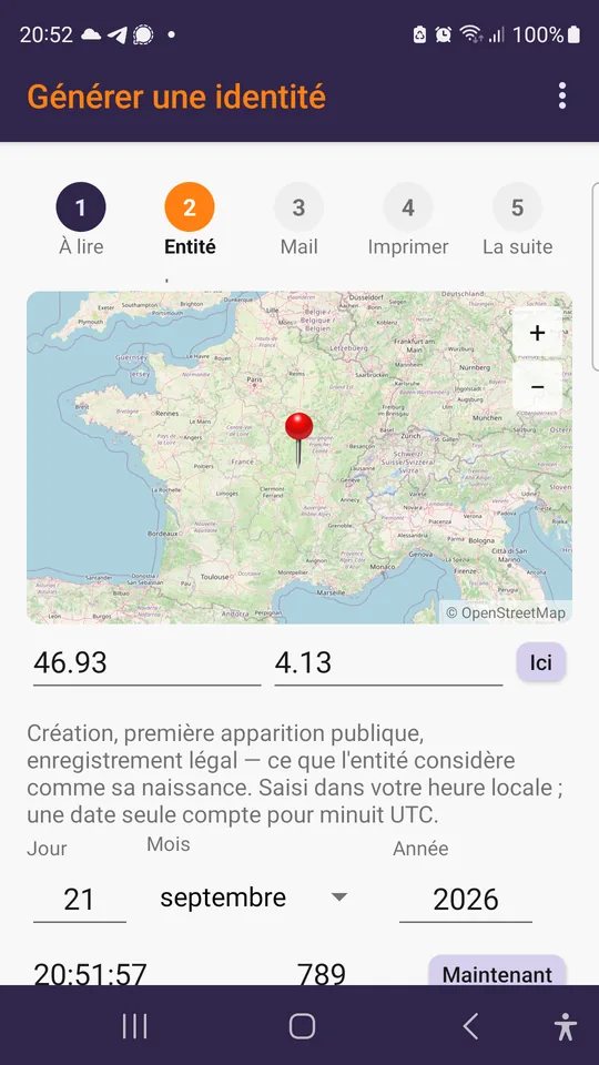 Faire naître une identité : le lieu et l'instant d'origine.