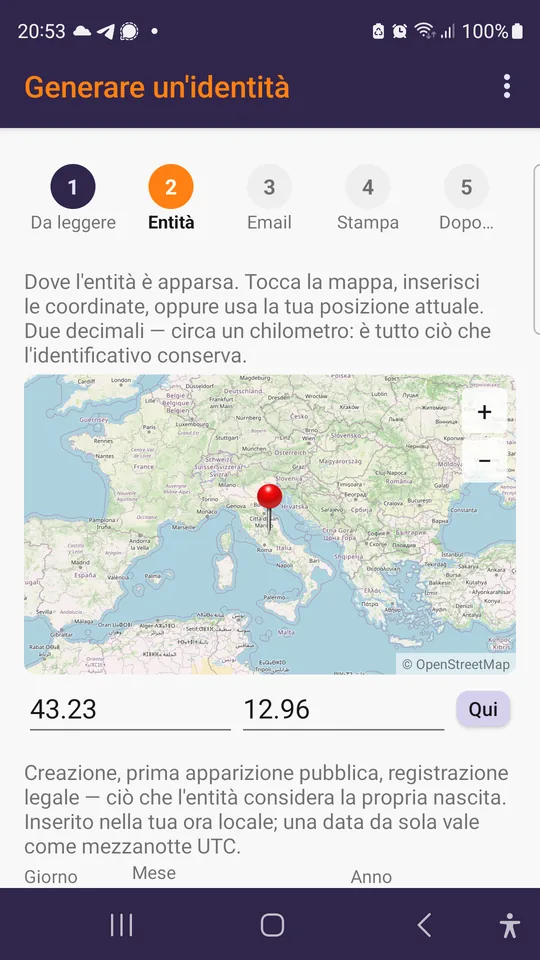 Far nascere un'identità: il luogo e l'istante d'origine.