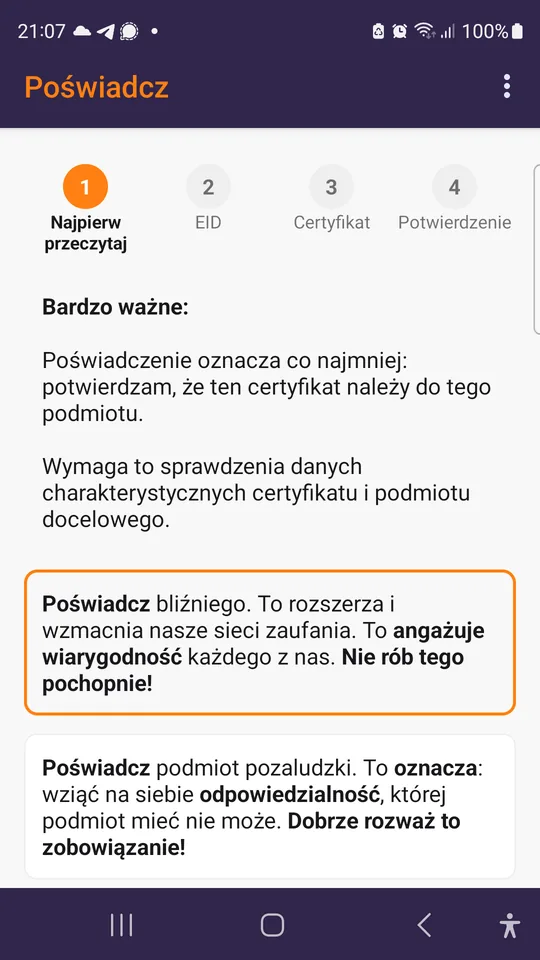 Poświadczanie: najpierw wyjaśnienie, do czego zobowiązuje ten gest, dopiero potem propozycja.