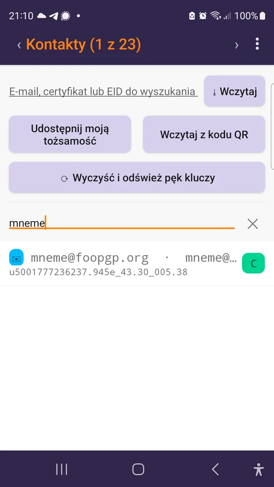 Kontakty i wyszukiwanie.