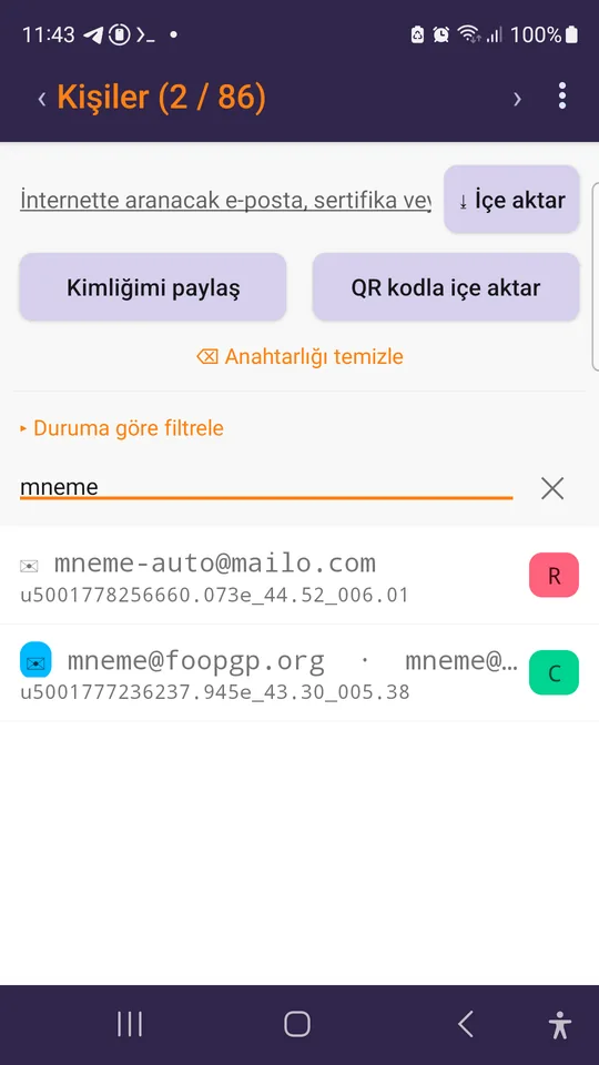 Kişiler ve arama.
